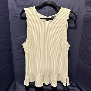 ANN TAYLOR FACTORY Green/White Stripe SLEEVELESS  PEPLUM SWEATER Womens XL